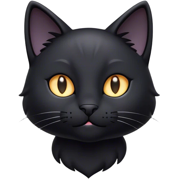Cinematic Cute Black Cat Portrait Emoji, Head tilted playfully and inquisitively, sleek black fur with subtle hints of deep gray, Simplified yet adorable features, highly detailed, glowing with a warm, friendly glow, high shine, curious and affectionate, stylized with a touch of whimsy, bright and alert, soft glowing outline, capturing the essence of a mischievous yet loving kitten, so endearing it feels like it could pounce out of the screen and play! emoji