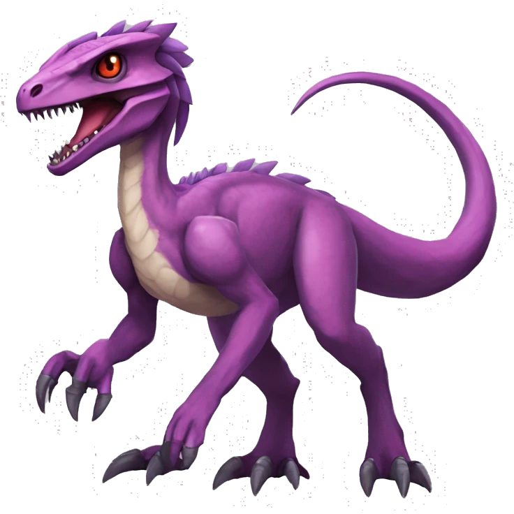 Anthro Mauve-maroon-red-violet-colored edgy anthro-genesect-velociraptor-scalie-sona-Fakémon-hybrid with a mane on head and back and horns full body emoji
