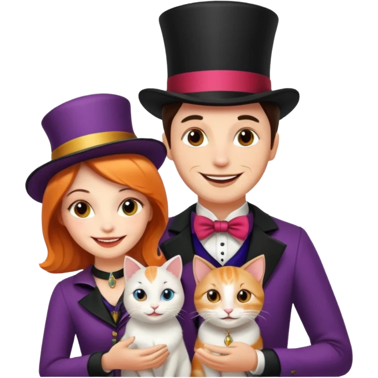magician couple and their pet cat emoji
