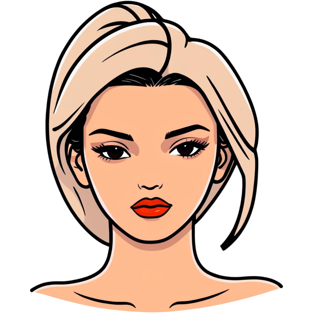 Kendall Jenner, fashion icon, elongated face, plump lips with glossy lipgloss shine emoji