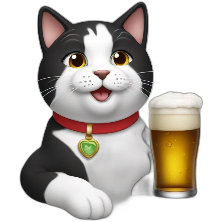 black and whit beer drinking cat emoji