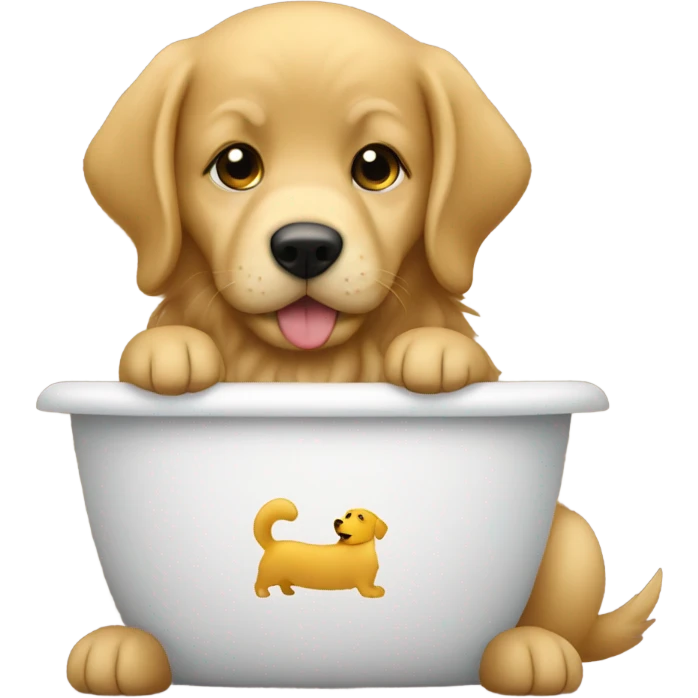 A baby sitting on a golden retriever  emoji