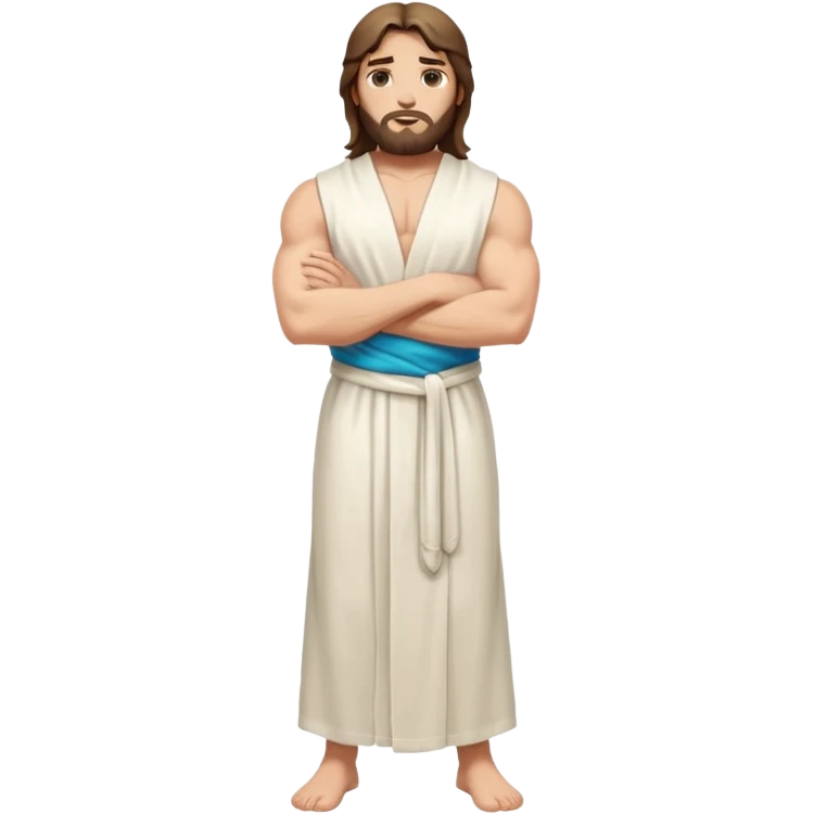 fullbody jesus christ jacked, sleeveless white robe and arms crossed emoji