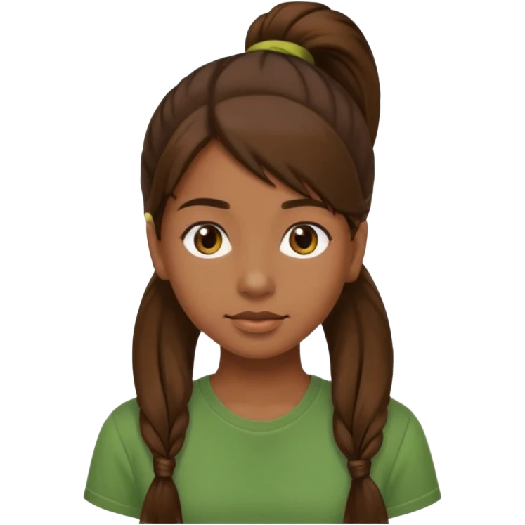 Make a zumba coach emoji, brown eyes, brown hair girl, green shirt withe "the roots" on it, longer pony tail hair emoji