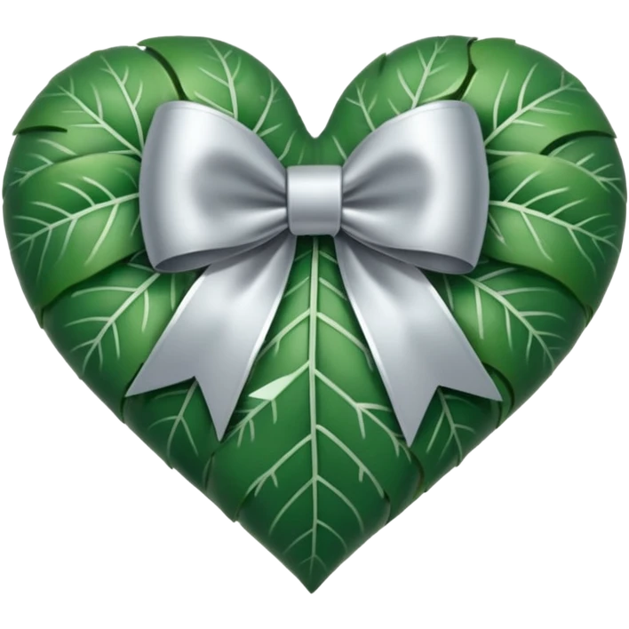 leafy heart with a silver bow and heart pattern on the bow emoji