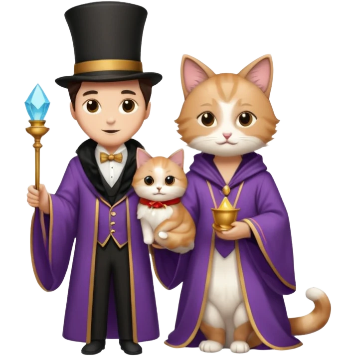 magician couple and their pet cat emoji