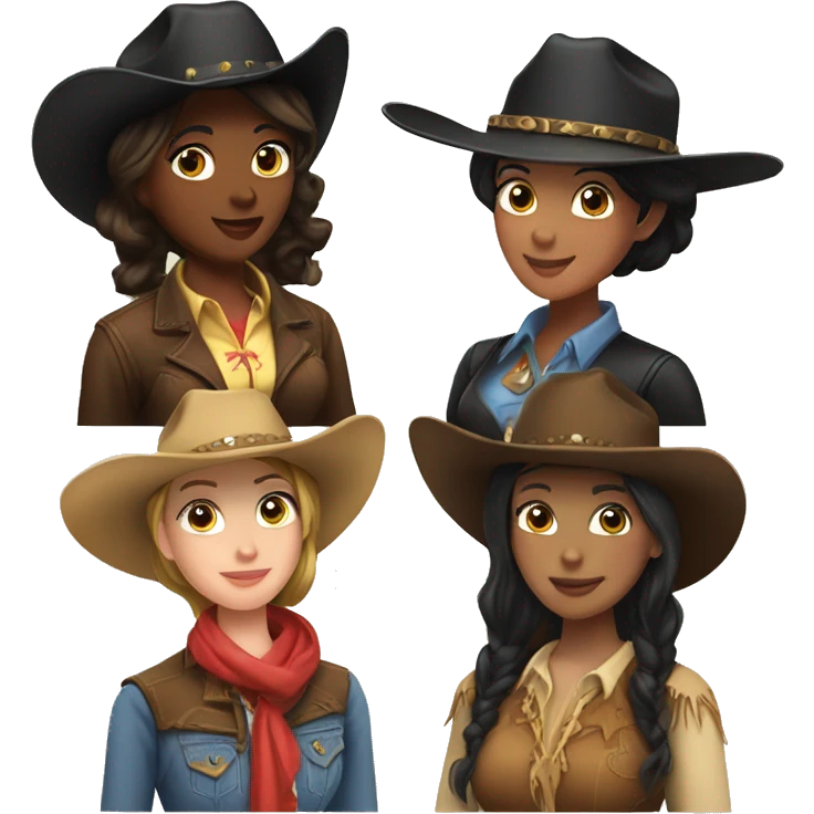 2 black haired cowgirls and 1 brunette cowgirl emoji