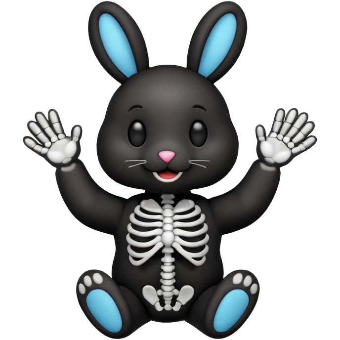 Emoji tête de peluche Lapin squelette noire qui fait bonjour de la main  emoji