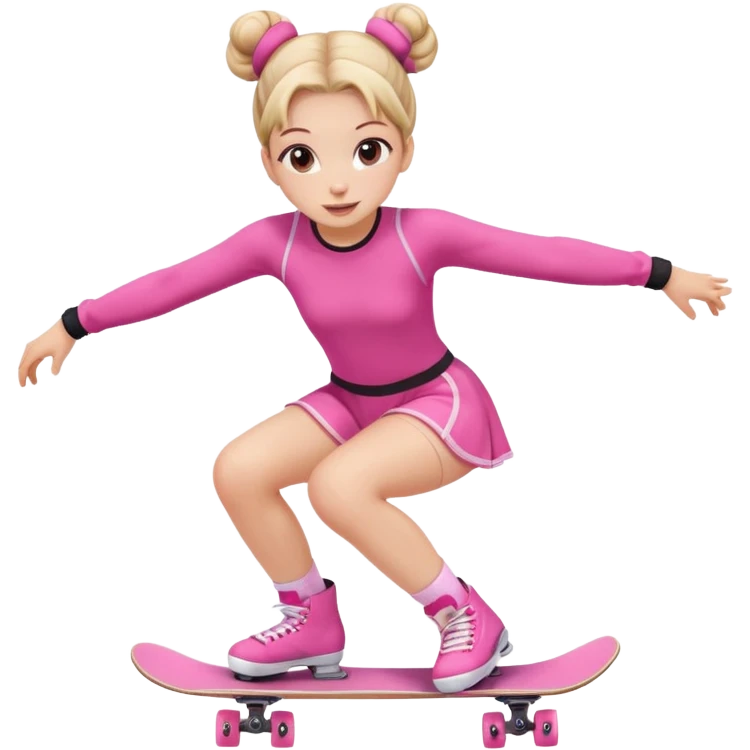 Cute skater girl with two buns and pink outfit, gliding with playful energy. emoji
