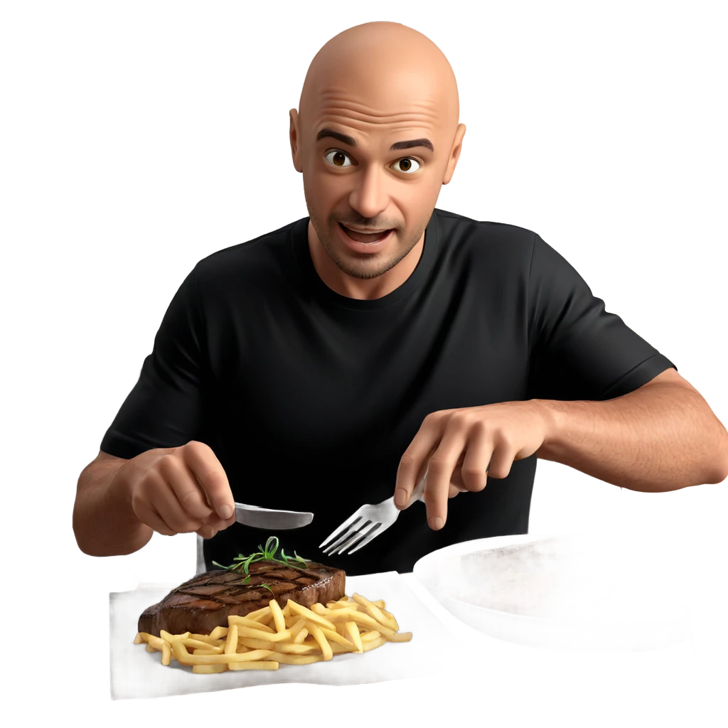 man enjoying steak dinner emoji