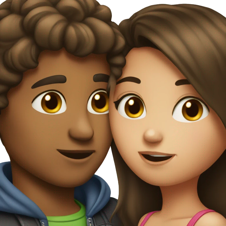Boy brunette and girl brunette kissing  emoji