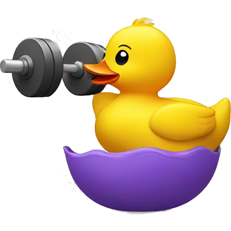 a sitting rubber duck, lifting weights, side view emoji