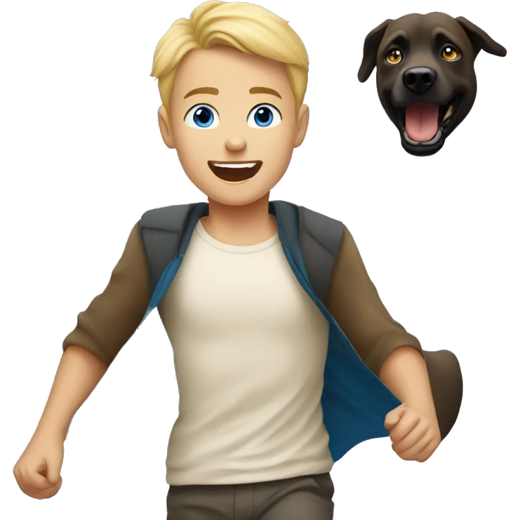 blond boy with blue eyes running with his malinois dog emoji