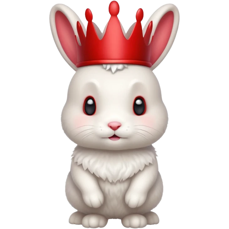 white cute bunny with red crown, funny, standing emoji