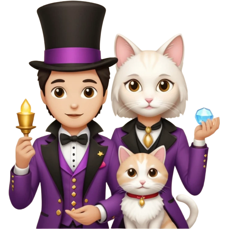 magician couple and their pet cat emoji