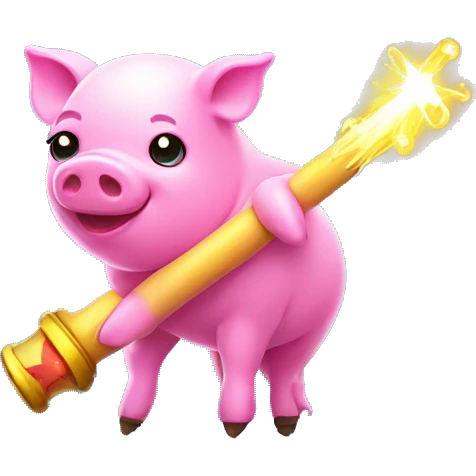 Kawaii neon pig with magic hand and wand  emoji