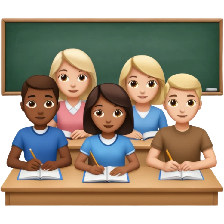 five people studying together in a classroom emoji