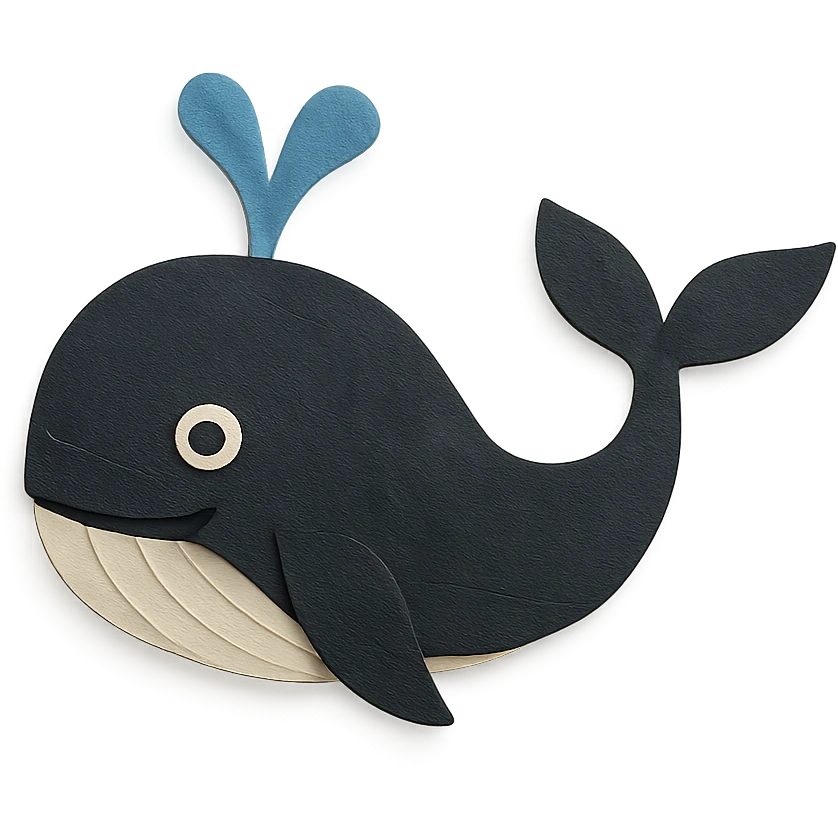 a black whale, paper craft style emoji