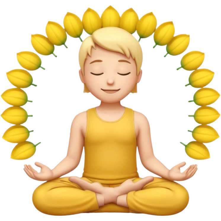 A 3D Apple-style yellow round emoji sitting in a lotus position, eyes gently closed, calm and peaceful smile, hands resting on knees with palms facing upward, relaxed eyebrows, soft glow around the emoji to symbolize inner peace, clean minimal background. emoji