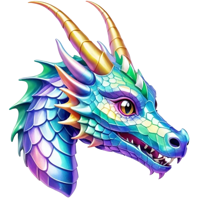 Realistic Sparkly glossy Pastel iridescent glass dragon head profile, 2 horns emoji