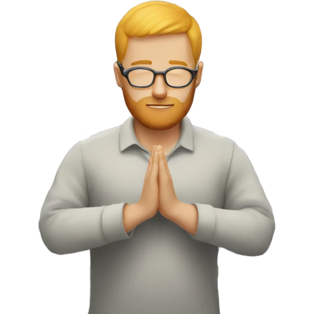 man with orange beard and short blond hair as he praying with glasses on emoji