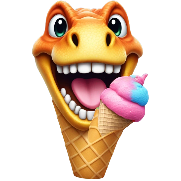 Dinosaur eating ice cream emoji