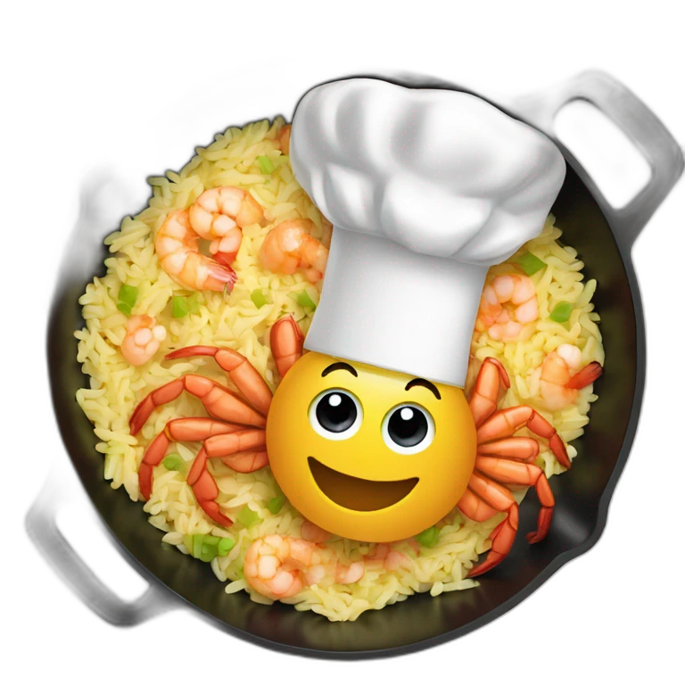 shrimp dresses as a chef cooking fried rice in a skillet emoji