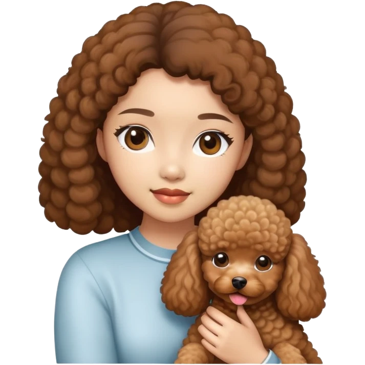 Asian girl holding brown poodle emoji