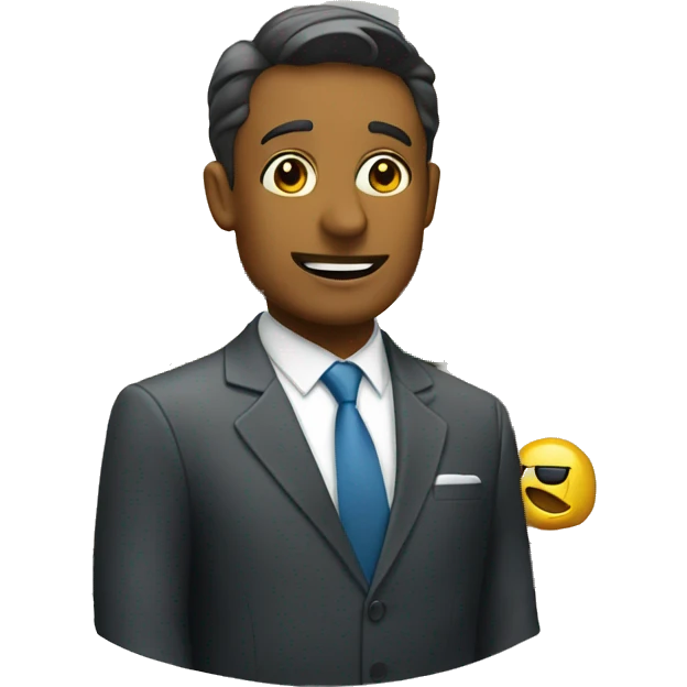 a sweaty businessman in a suit in front of a shop emoji