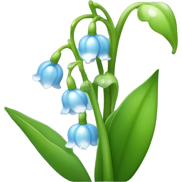 Light blue Lily of the valley flower with light green stem and grass and little frost droplets emoji