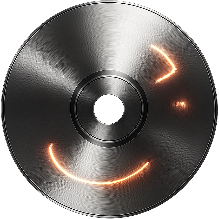 A minimalist CD disc with abstract pattern, glowing effect, red color emoji