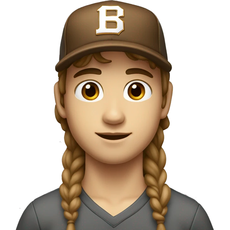 Teenager boy type italian, White skin, with baseball cap backwards with long wavy brown hair (Which go down behind to the nape of the neck), Little bit dezoom emoji