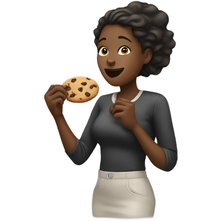 Black woman eating chocolate chip cookie emoji