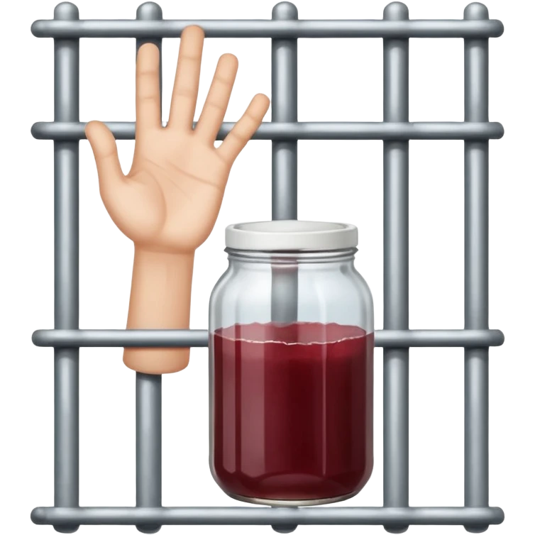 Una mano dimessa che esce da dietro a delle sbarre che porge un barattolo di marmellata  emoji