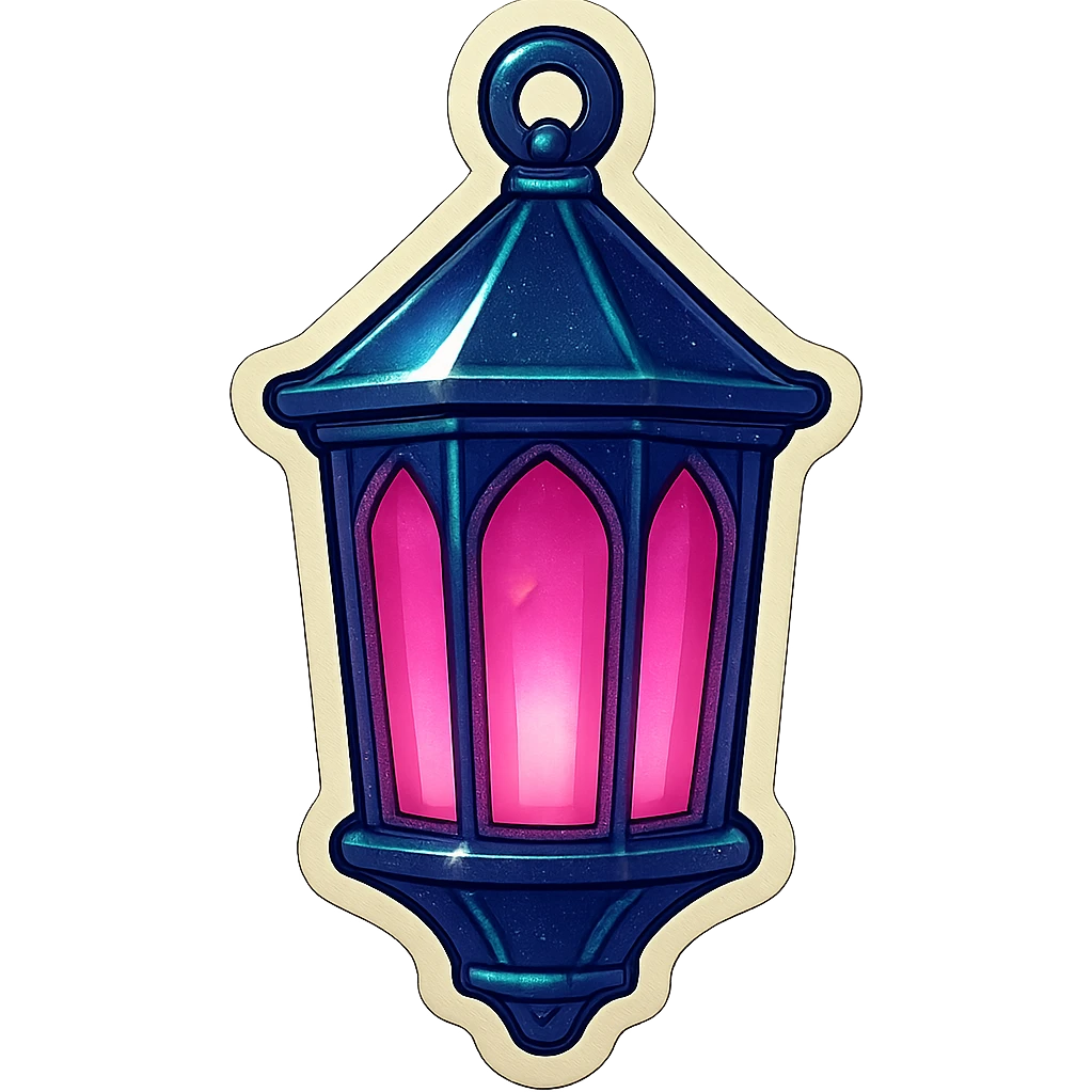 gothic lantern, black metal with pink light, retro stickers style emoji