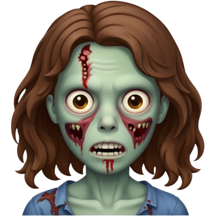 zombie com cabelo ondulado marrom e sem franja emoji
