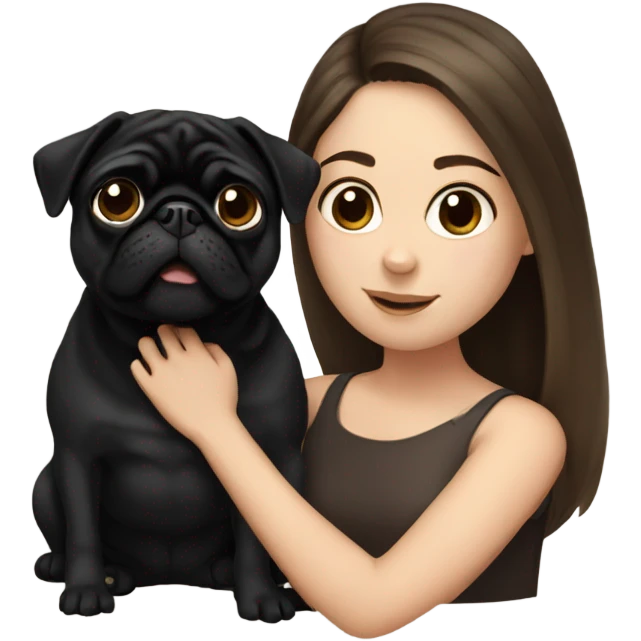 Girl with brown hair with a black pug emoji