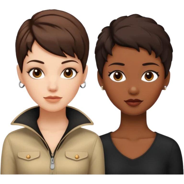 white woman brunette with a pixie hairstyle and black woman with long locks that looks more masculine emoji