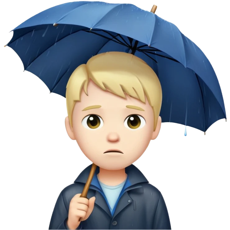 Sad boy standing alone in the rain with an umbrella emoji