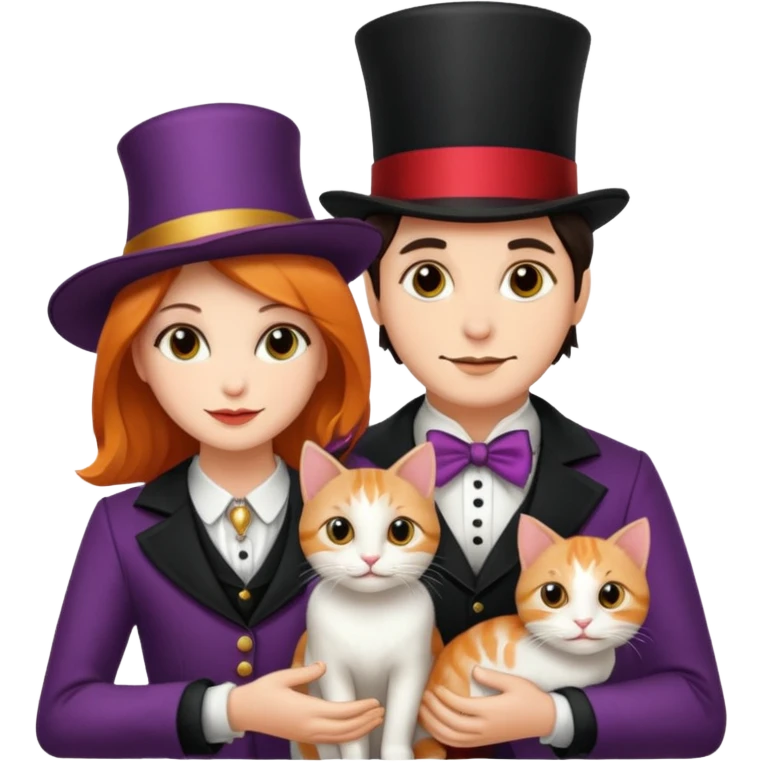 magician couple and their pet cat emoji