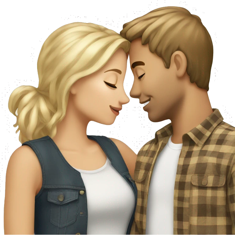 Girl with blonde hair kissing guy with brown hair  emoji