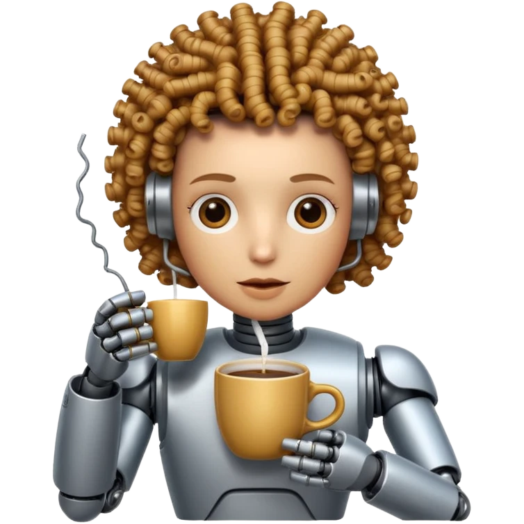 curly robot drink coffe emoji