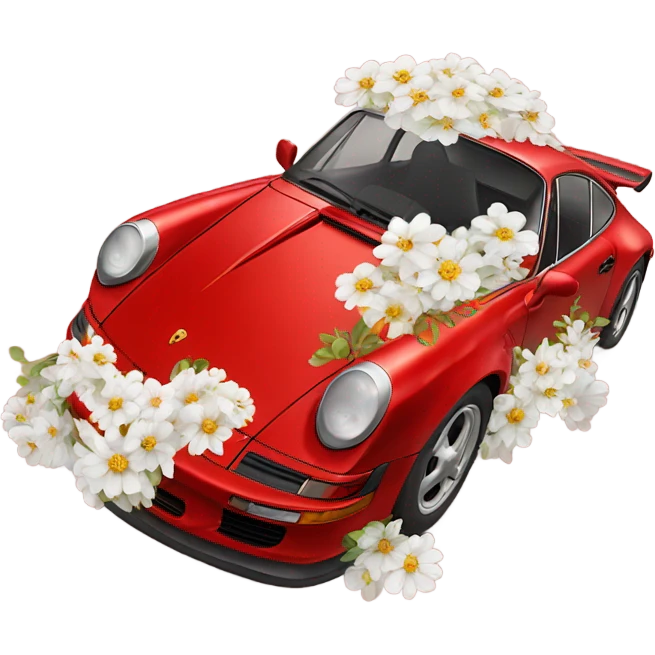 Red Porsche with white flowers emoji