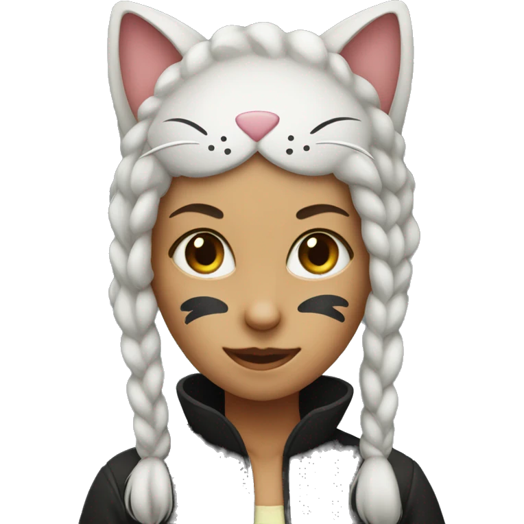 A girl wearing a cat mask and a cat tail emoji