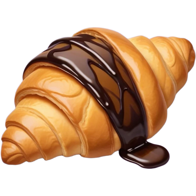 There's a croissant with chocolate syrup on a pale purple napkin emoji