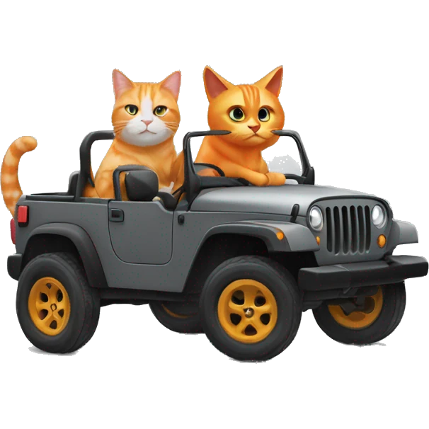 Orange cat, and gray cat, driving a black jeep emoji