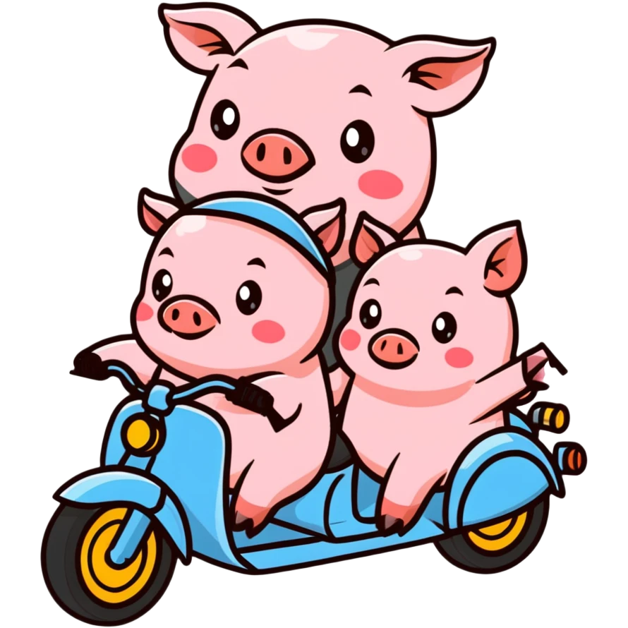 pig couple riding a motorbike, cute emoji