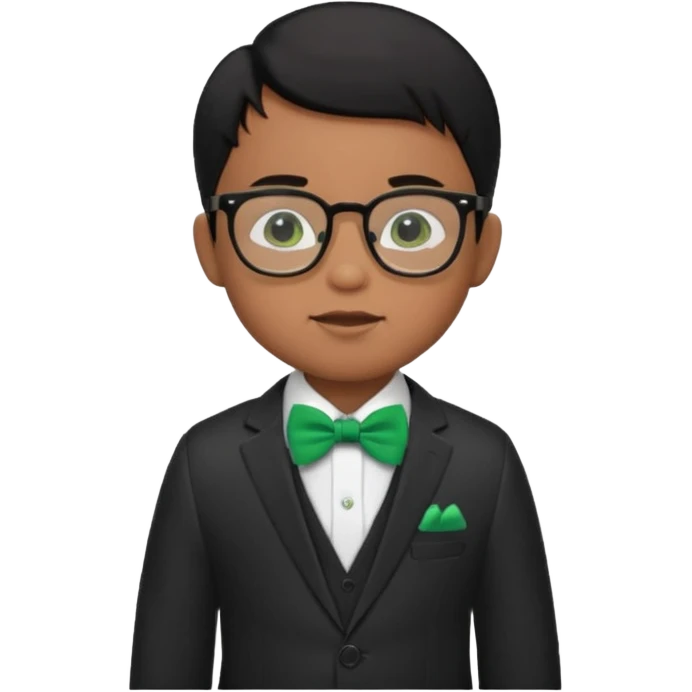 baby boy black hair in suit, with green bow, wearing glasses emoji