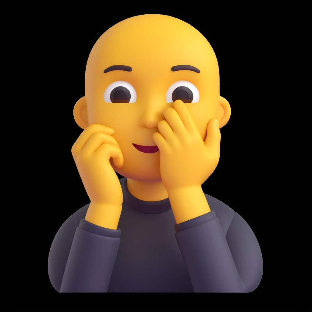 thinking face, looking up, hand on chin, 3D emoji style emoji