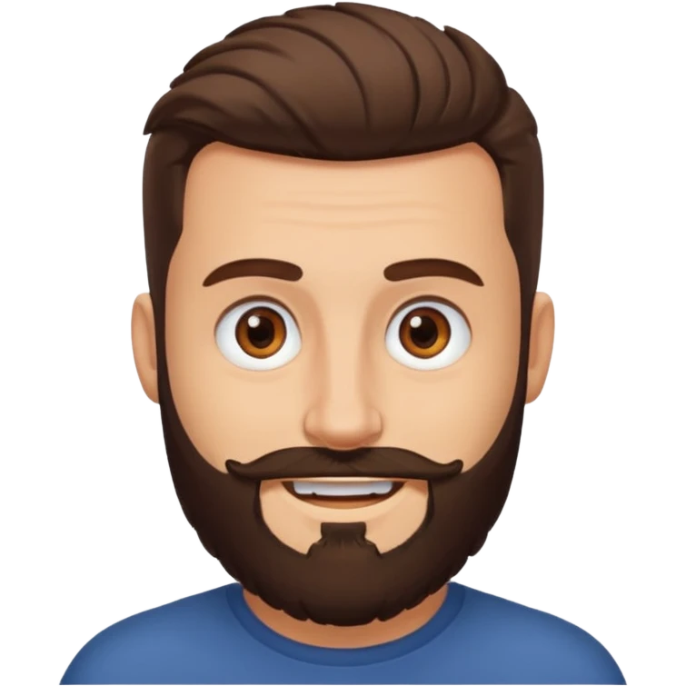 man, buzzed hair, brown eyes, full beard, smiling emoji